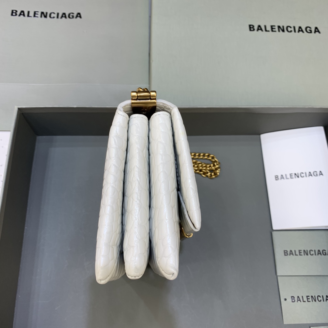 Balenciaga Triplet Small Bag With Chain Crocodile Embossed Calfskin Shouler Bag White